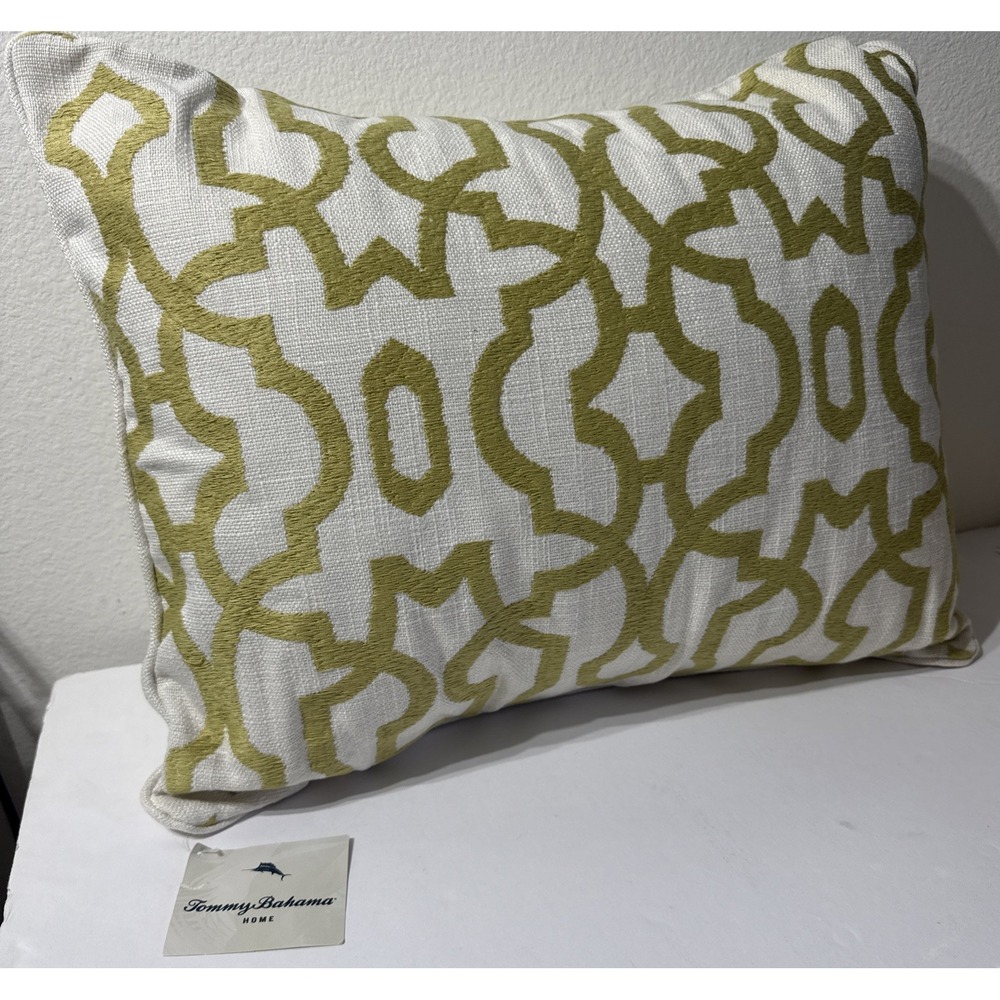 Tommy Bahamas Home Palmiers Sofa Pillows Cream Lime Green Stitch 16x20 New